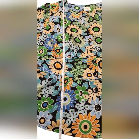 CAbi Happy Top 5900 Blouse Retro Short Sleeve Floral Button Peplum Green‎ Blue M - Picture 10 of 16